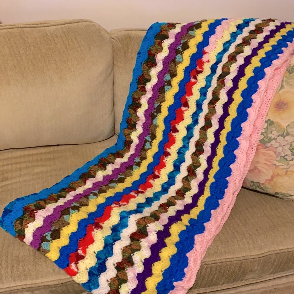 Colorful Granny Stripe Crochet Knit Afghan Throw Blanket Hand Crafted Quilt